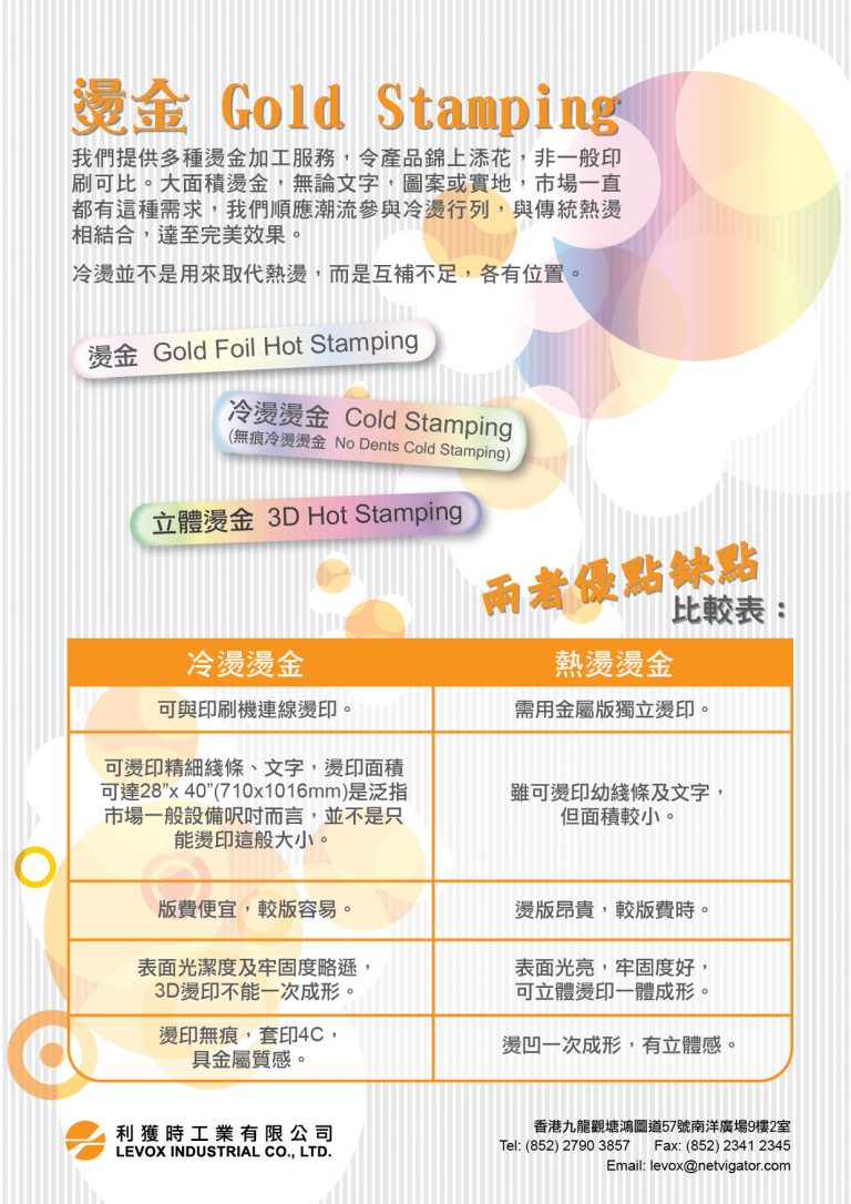 Hot/Cold Stamping Processing Levox Industrial Co. Ltd.